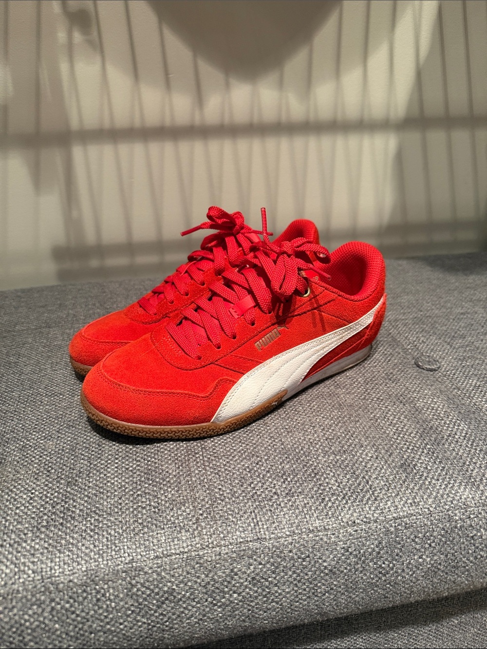 Puma Red Suede Low-Top Sneakers with White Formstrip